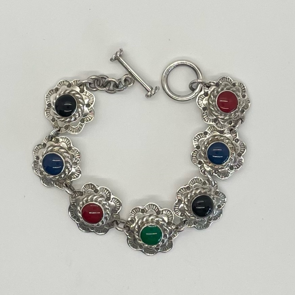 Vintage Multi Gemstone TA-201 Mexico 925 Bracelet